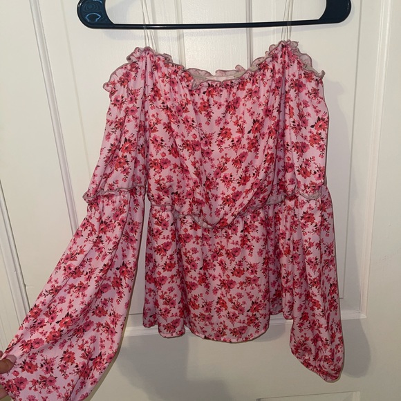 Pink Lily Tops - Pink Lily Floral Off The Shoulder Blouse